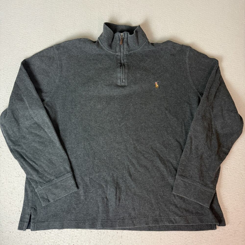 Polo Ralph Lauren Estate Rib Quarter Zip Sweater Men L Gray Cotton Pony Logo